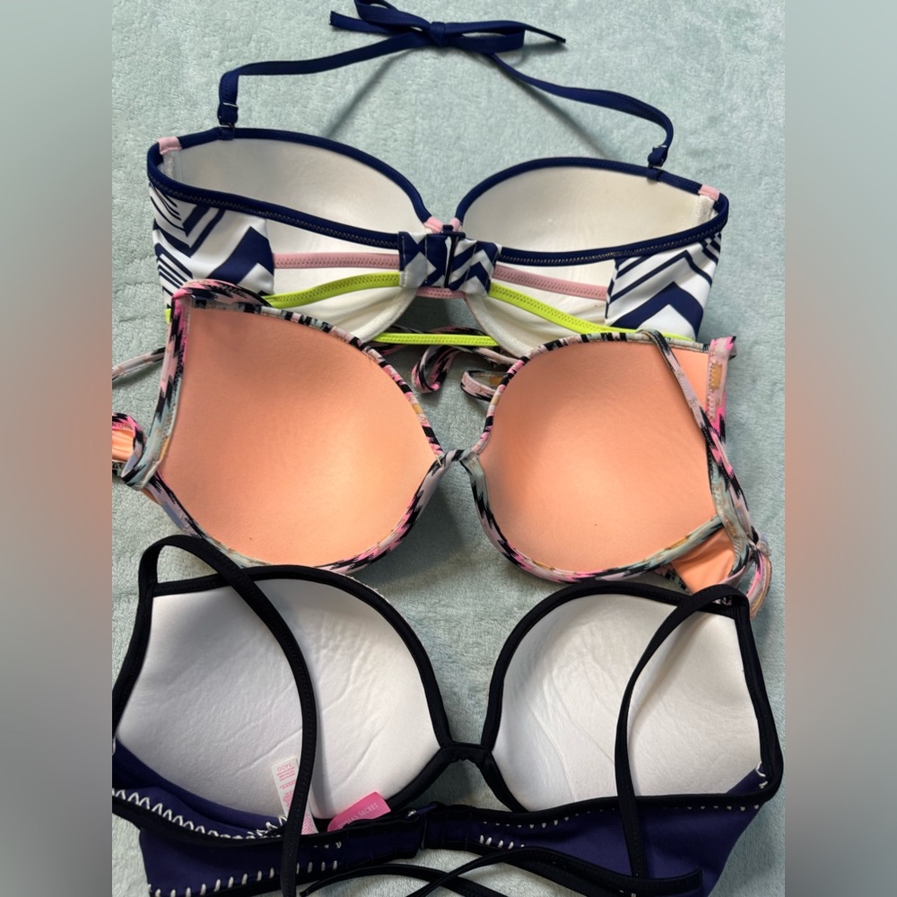 Victoria's Secret Three-Piece Bikini Top Set - Navy, Pink, Teal - Picture 5 of 13